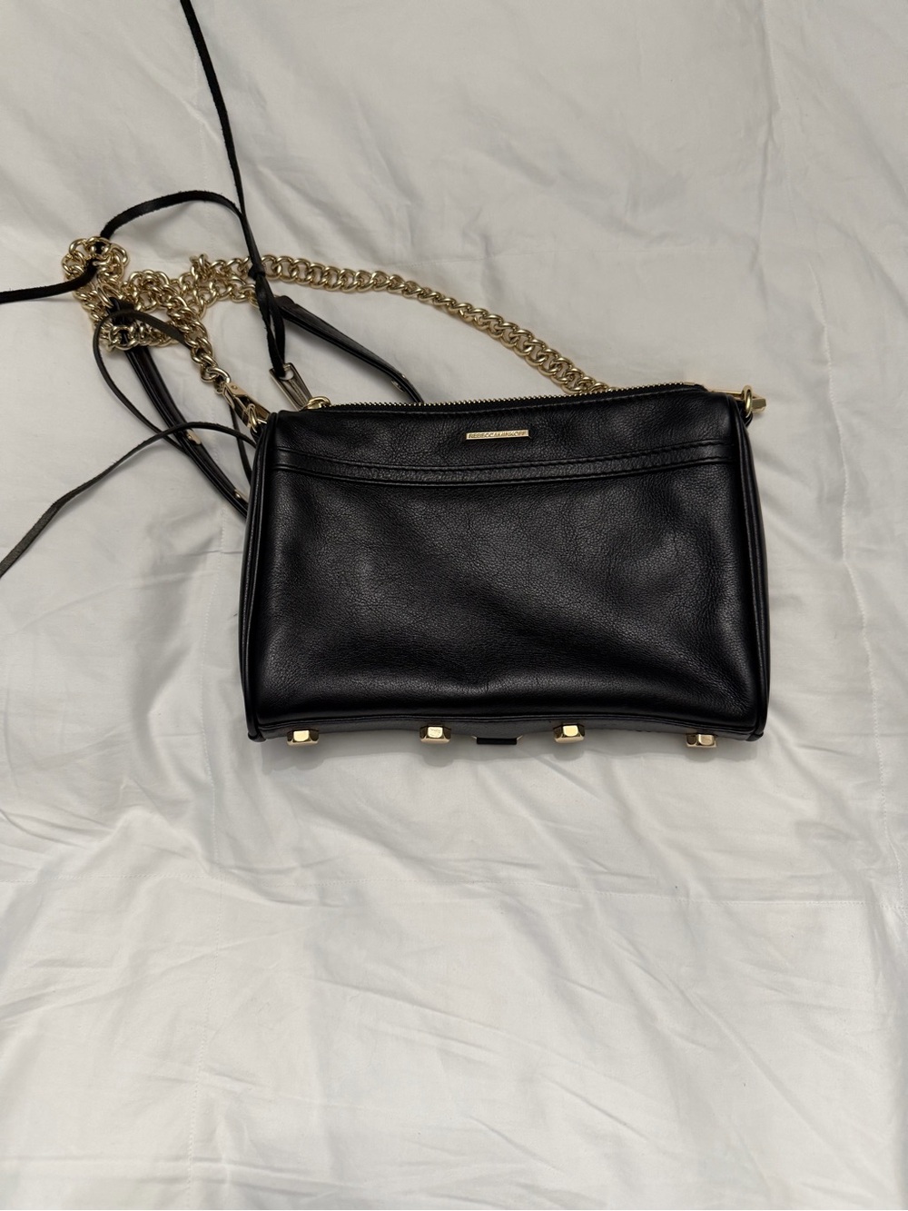 Rebecca Minkoff Black Leather Crossbody with Gold Chain Strap - Picture 4 of 5